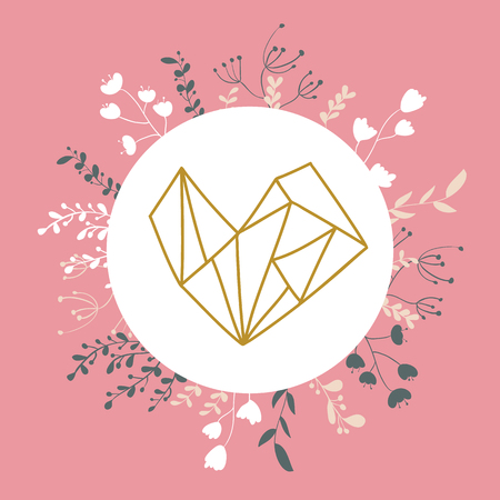 Greeting card design with heart geometrical style on a white circle. Vector illustration.のイラスト素材