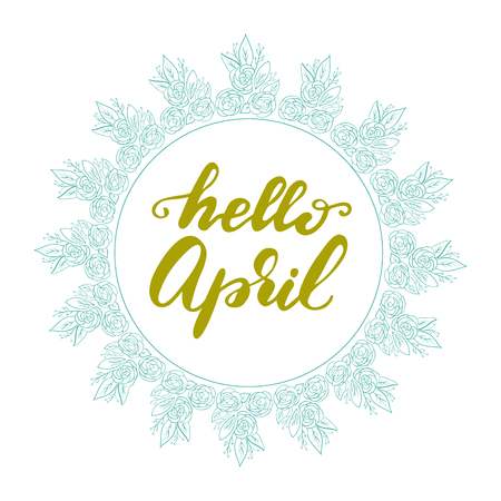 Greeting card design with lettering Hello April. Vector illustration.のイラスト素材