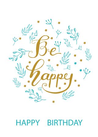 Greeting card design with lettering Happy Birthday illustration.のイラスト素材