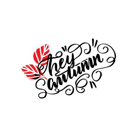 Lettering Hey, autumn. Vector illustration.のイラスト素材