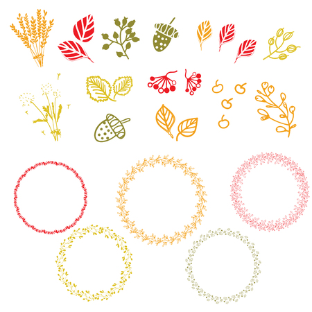 Set of autumn elements and wreaths. Vector illustration.のイラスト素材