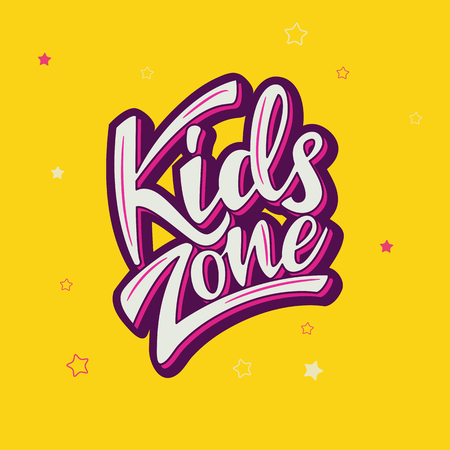 Kids zone banner design with lettering. Vector illustration.のイラスト素材