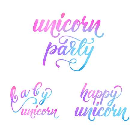 Lettering design set with Unicorn phrases. Vector illustration.のイラスト素材