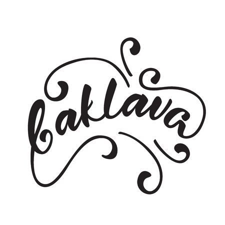 Lettering "Baklava" written in Turkish. Traditional pastry food in Turkey. Vector illustration.のイラスト素材
