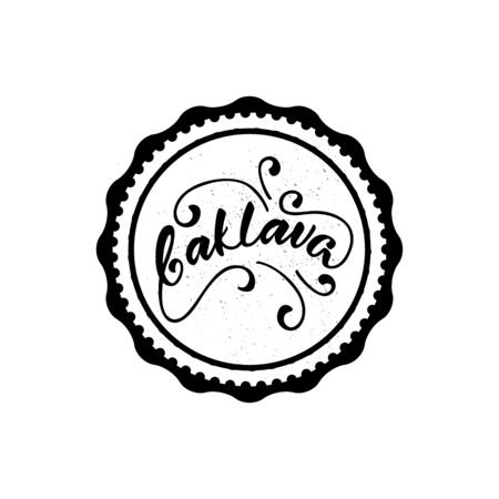 Lettering badge "Baklava" written in Turkish. Traditional pastry food in Turkey. Vector illustration.のイラスト素材