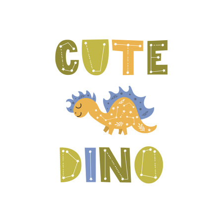 Cute Dinosaur poster with lettering saying. Vector illustration.のイラスト素材