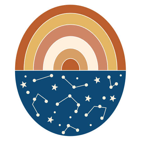 Abstract decor element with rainbow and stars. Contemporary wall decor. Vector illustration.