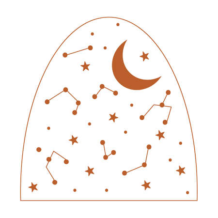 Abstract decor element with stars and moon. Contemporary wall art. Vector illustration.のイラスト素材