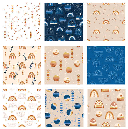 Set of Boho Landscape Patterns. Vector illustration.のイラスト素材