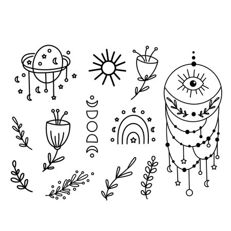Boho Line art Clipart. Vector illustration.のイラスト素材