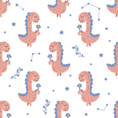 Dinosaur seamless pattern design. Vector illustration.のイラスト素材
