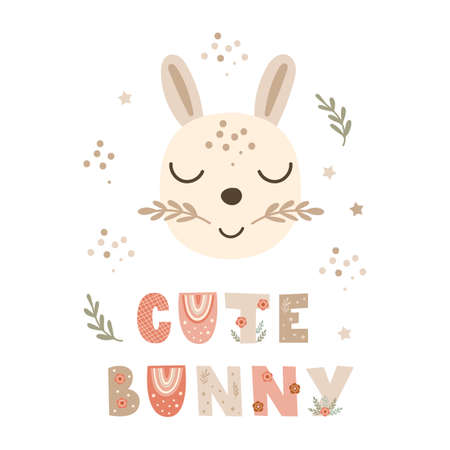 Nursery poster decor with bunny. Vector illustration.のイラスト素材
