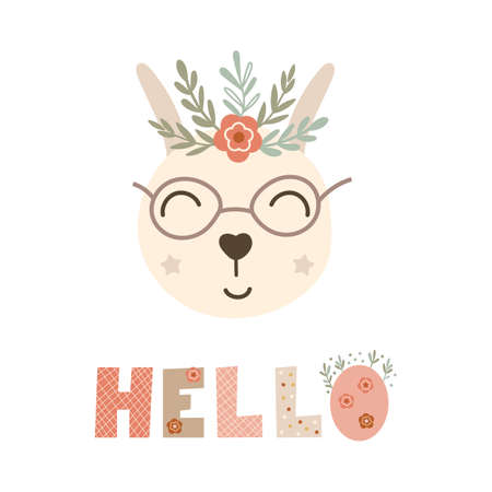 Nursery poster decor with bunny. Vector illustration.のイラスト素材