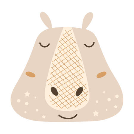 Cute baby hippopotamus face. Vector illustration.のイラスト素材