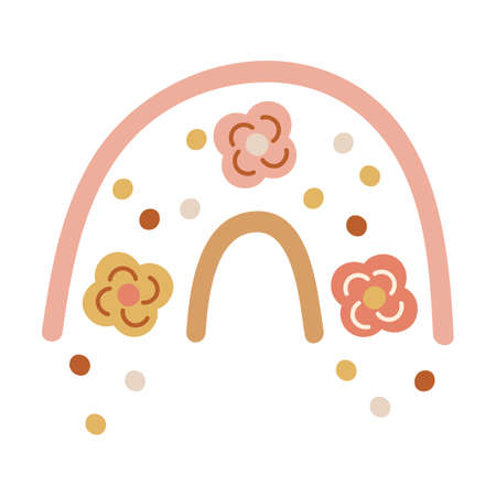 Boho rainbow element with florals. Vector illustrationのイラスト素材