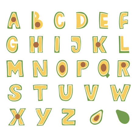 Avocado Alphabet set. Vector illustration.のイラスト素材
