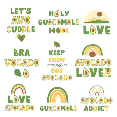 Set of avocado related lettering quotes. Vector illustration.のイラスト素材