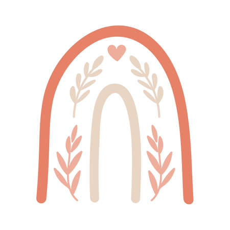 Boho rainbow element with florals. Vector illustrationのイラスト素材