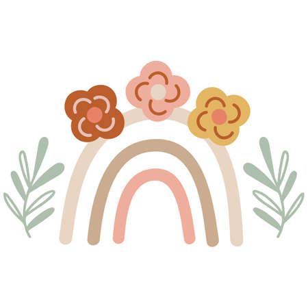 Boho rainbow element with florals. Vector illustrationのイラスト素材