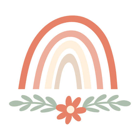 Boho rainbow element with florals. Vector illustrationのイラスト素材