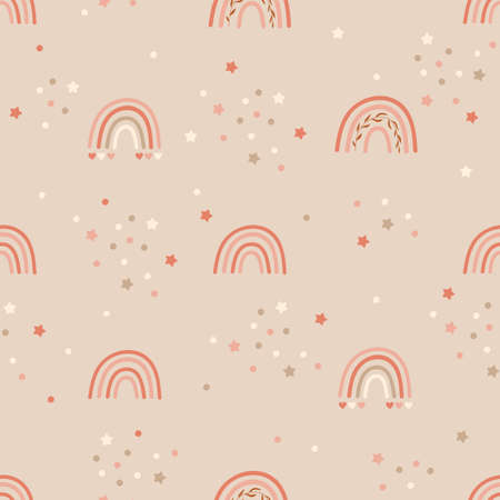 Children Seamless pattern design with with rainbows and confetti. Vector illustration.のイラスト素材