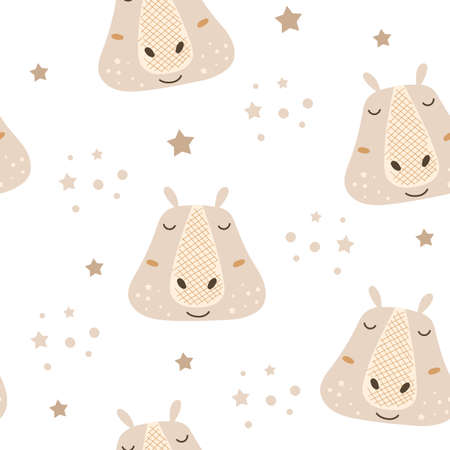 Seamless pattern with hippopotamus. Vector illustration.のイラスト素材