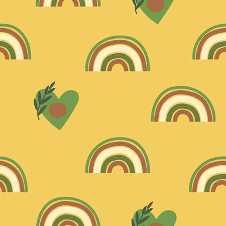 Seamless pattern with rainbows and hearts. Vector illustration.のイラスト素材