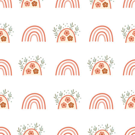 Children Seamless pattern design with with rainbows and florals. Vector illustration.のイラスト素材