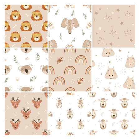 Set of animal patterns in boho style. Vector illustration.のイラスト素材