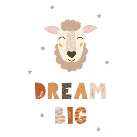Dream Big - cute nursery poster design. Vector illustration.のイラスト素材