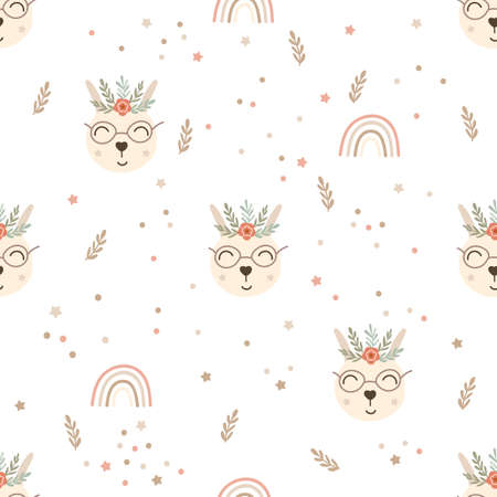 Baby bunny nursery seamless pattern design. Vector illustration.のイラスト素材