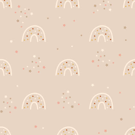 Children Seamless pattern design with with rainbows and confetti. Vector illustration.のイラスト素材