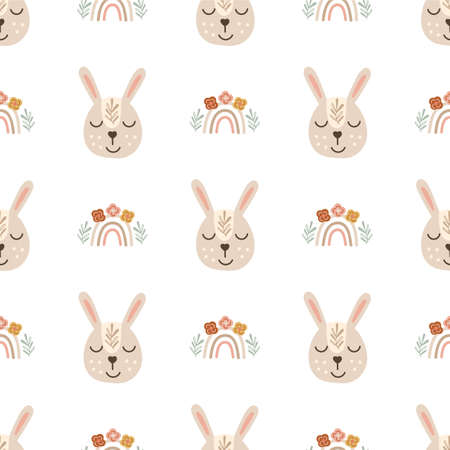 Baby bunny nursery seamless pattern design. Vector illustration.のイラスト素材