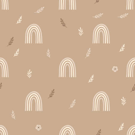 Children Seamless pattern design with with rainbows and florals. Vector illustration.のイラスト素材