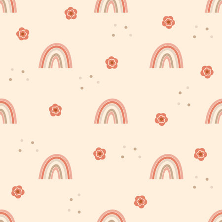 Children Seamless pattern design with with rainbows and florals. Vector illustration.のイラスト素材