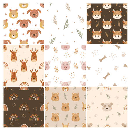 Set of animal patterns in boho style. Vector illustration.のイラスト素材
