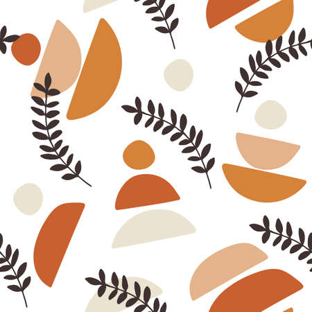 Seamless pattern design with floral elements and abstract shapes. Boho style. Vector illustration.のイラスト素材