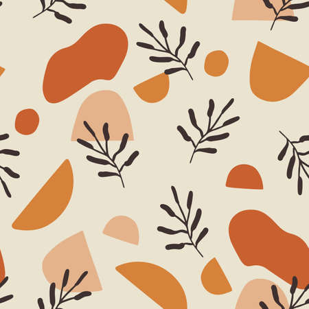 Seamless pattern design with floral elements and abstract shapes. Vector illustration.のイラスト素材
