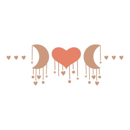 Boho style abstract composition with hearts and crescent moon. Vector illustration.のイラスト素材