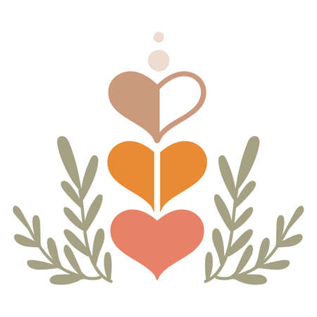 Boho style abstract composition with hearts and flourishes. Vector illustration.のイラスト素材