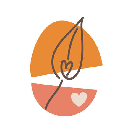 Boho style abstract composition with geometrical shapes and florals. Vector illustration.のイラスト素材