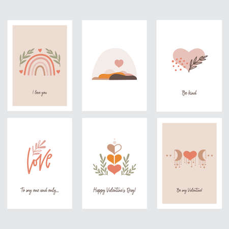 Valentine's Day Greeting Card Collection. Boho style. Vector illustration.のイラスト素材