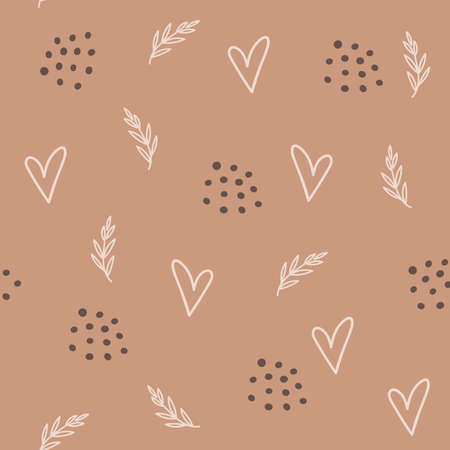 Seamless pattern design with hearts and floral branches. Vector illustration.のイラスト素材