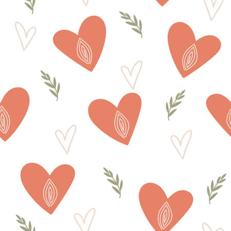 Seamless pattern design with hearts and floral branches. Vector illustration.のイラスト素材