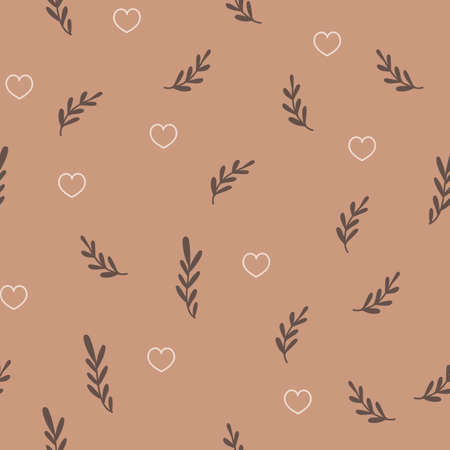 Seamless pattern design with hearts and floral branches. Vector illustration.のイラスト素材