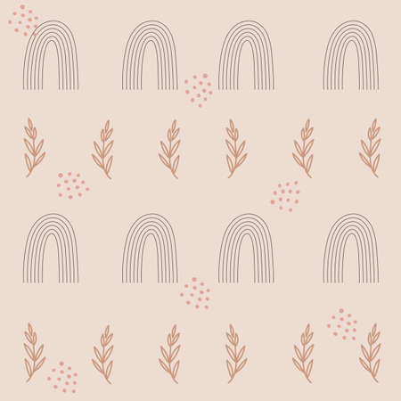 Seamless pattern design with rainbows and floral branches. Vector illustration.のイラスト素材
