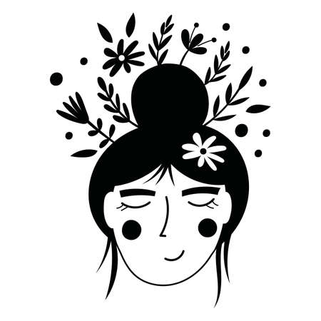 Floral Lady's Face. Vector illustration.のイラスト素材