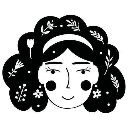 Floral Lady's Face. Vector illustration.のイラスト素材