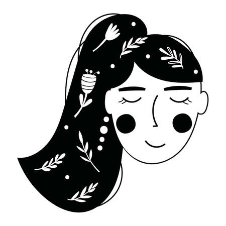 Floral Lady's Face. Vector illustration.のイラスト素材