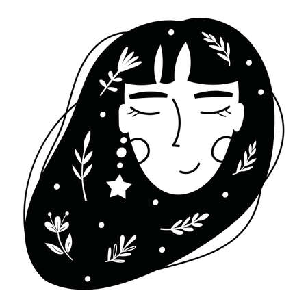 Floral Lady's Face. Vector illustration.のイラスト素材